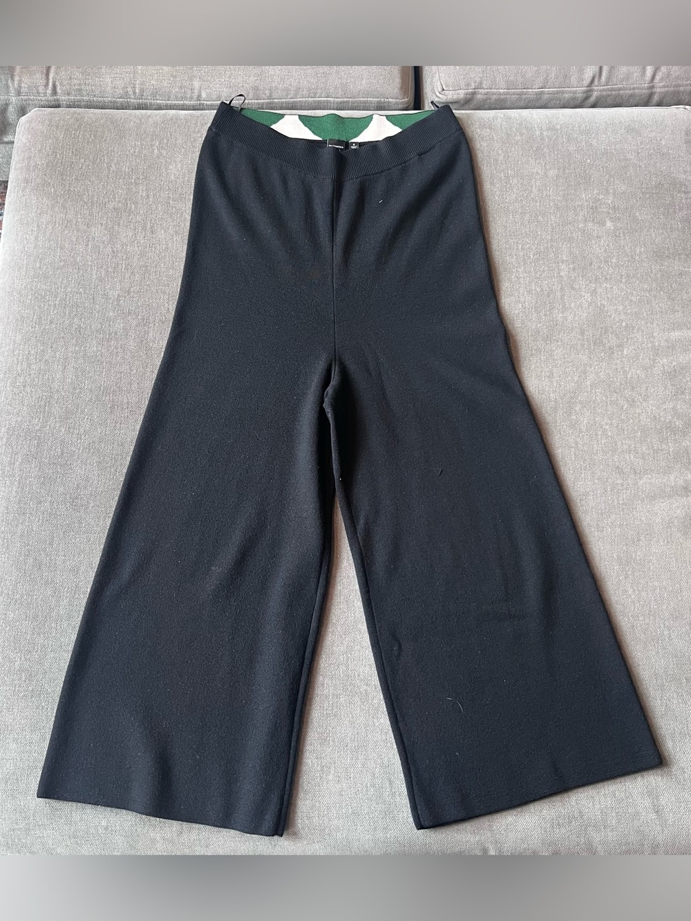 Marimekko Uniqlo Knit Wide Leg Cropped Pants High Rise Black Culottes M